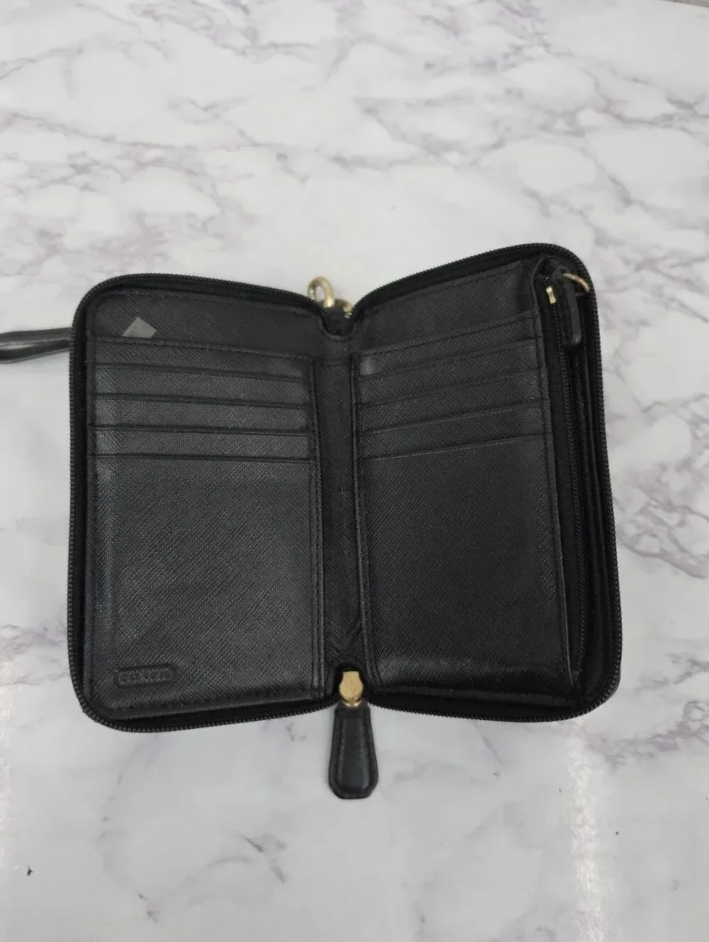 Coach Campbell Vintage Black Leather Wristlet Phone Pouch Gold Turn-Lock SLG